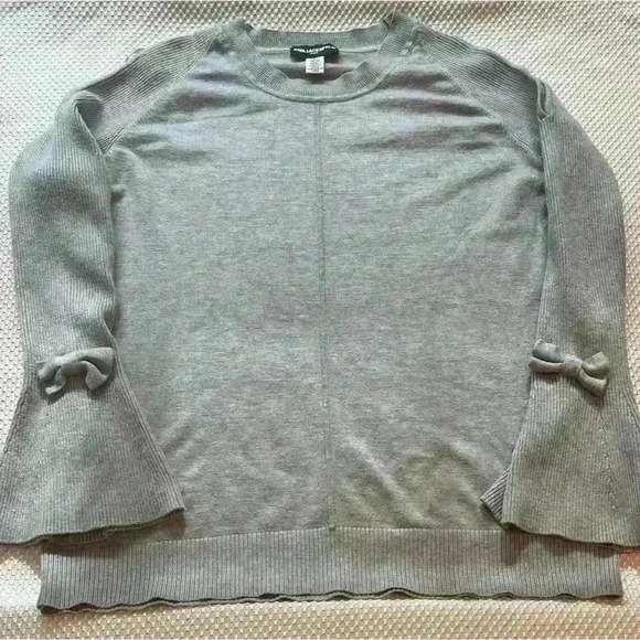 KARL LAGERFELD gray Ribbed long sleeve sweater bell sleeves bow medium - Picture 5 of 9